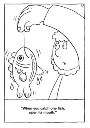 09_Colouring_Peter_Fish: Art and craft; Bible story; Black and white; BW; Coloring; Colouring; Line Art
